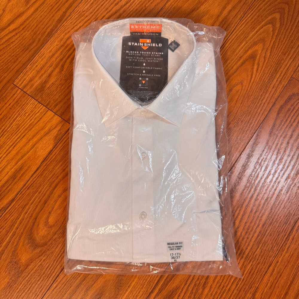 Van Heusen Mens White Extreme Stain Defense Dress Shirt XL 17-17.5 36/37